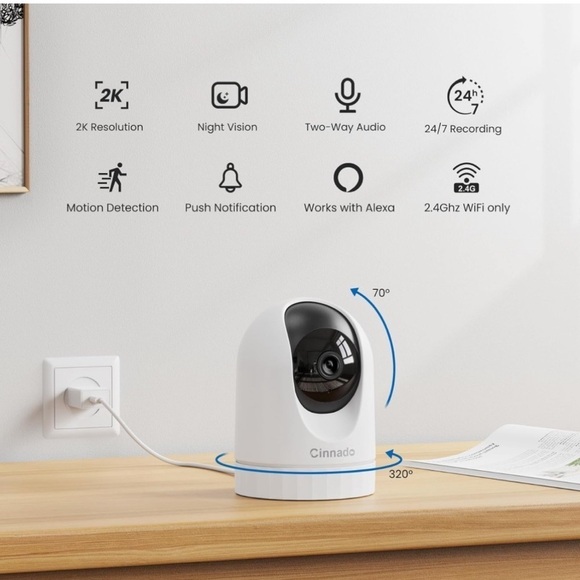 CINNADO Security Camera Indoor-2K 360° WiFi Cameras for Home Security - Picture 5 of 6